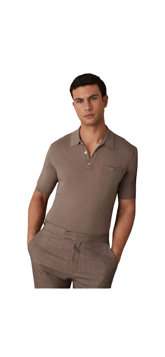 REISS NELSON KNITTED POLO SHIRT BLUE