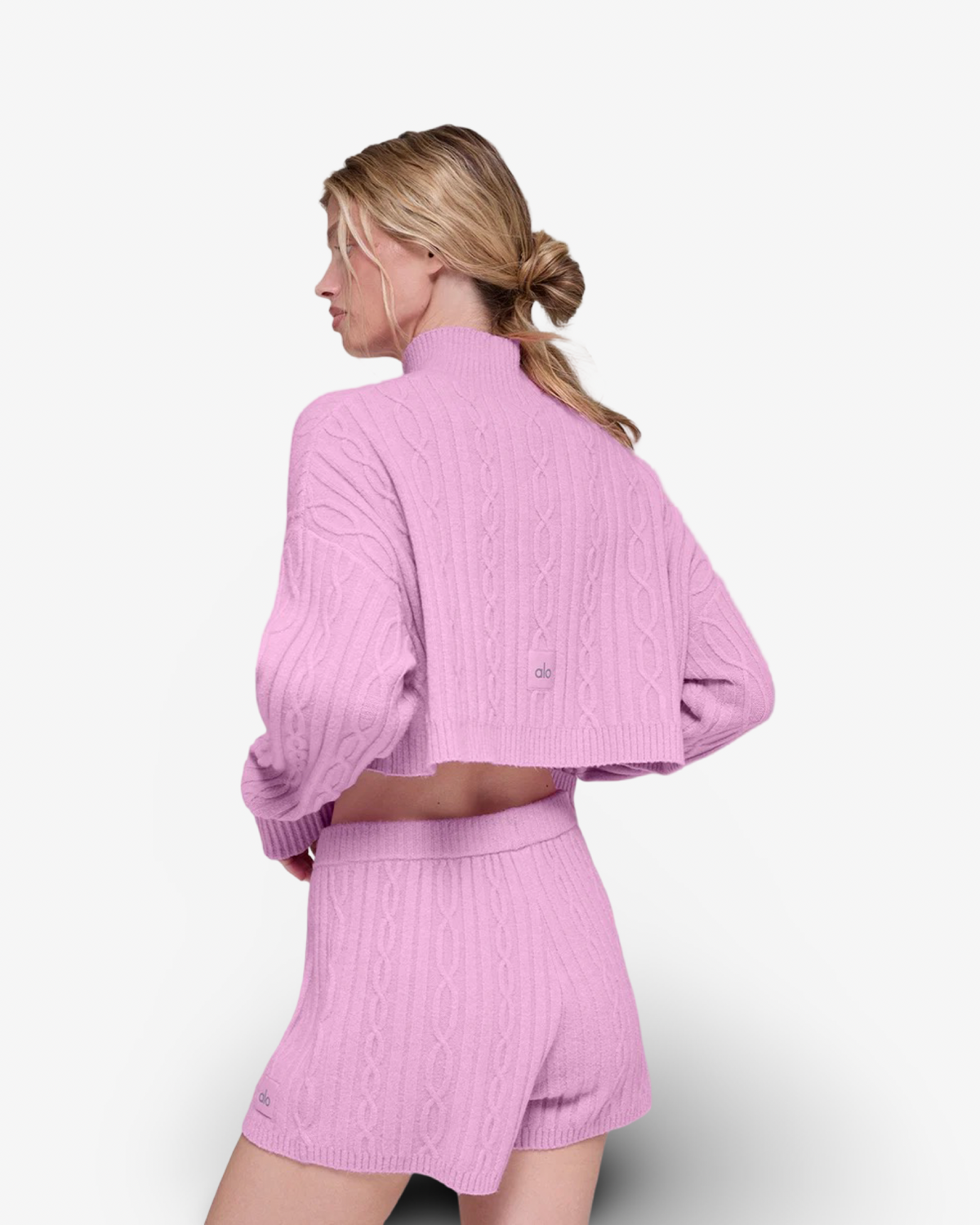 ALO CABLE KNIT WINTER BLISS SET IN CANDY HEART PINK