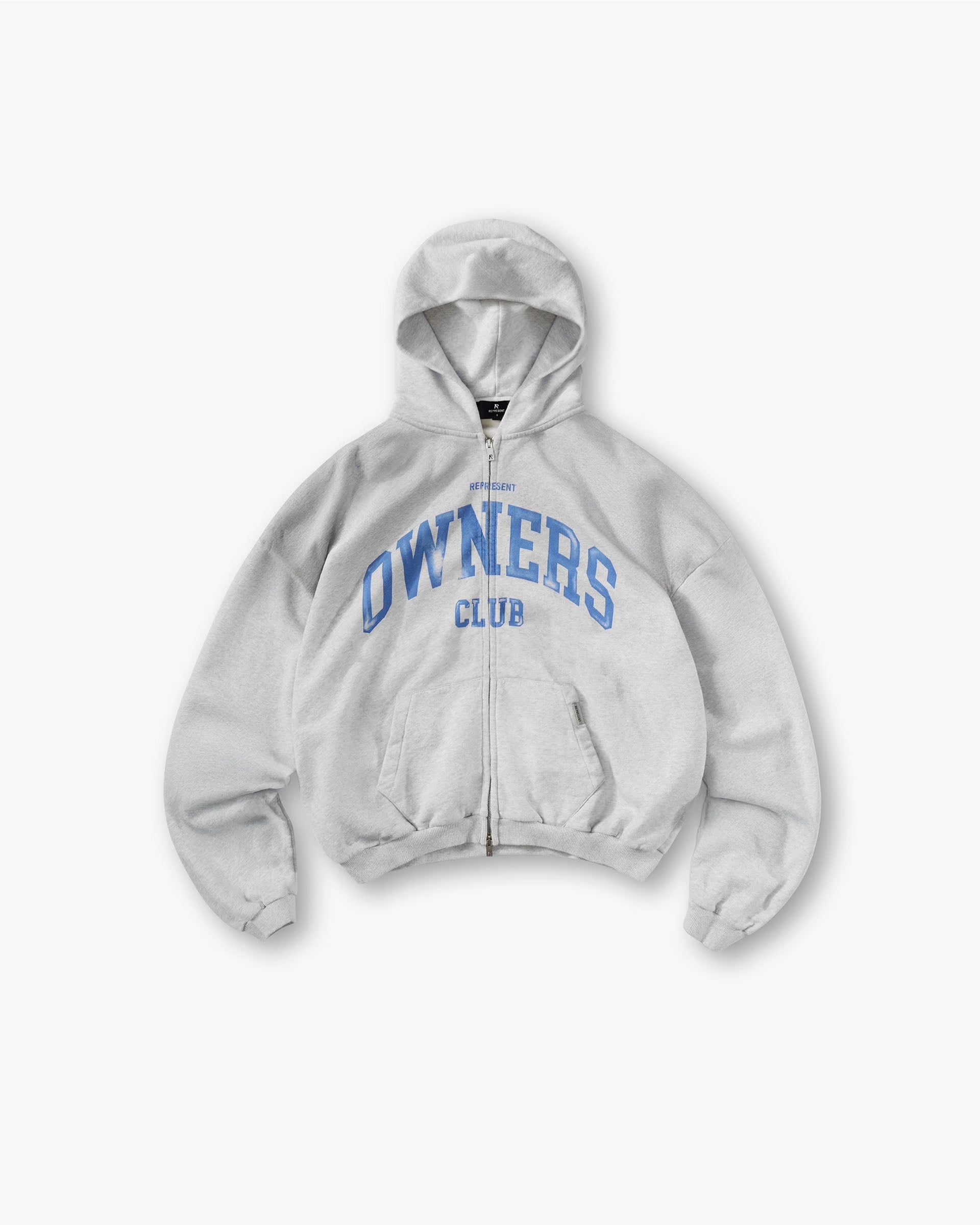 REPRESENT OWNERS CLUB ZIP THROUGH HOODIE - SPRAYED ICE GREY MARL