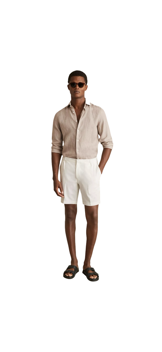 REISS RUBAN LINEN REGULAR FIT SHIRT MID BROWN