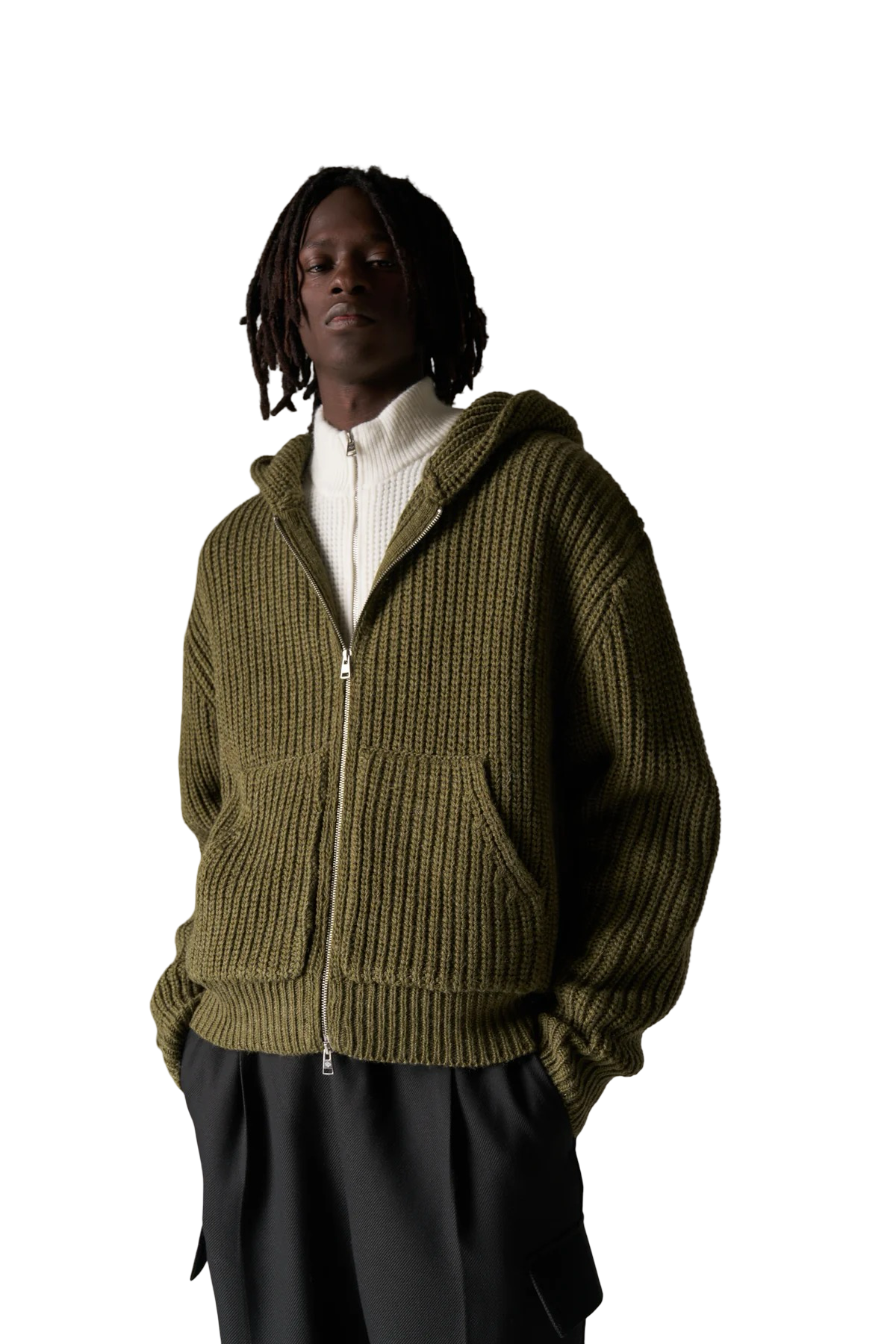 THE COUTURE CLUB RIB KNITTED ZIP THROUGH HOODIE