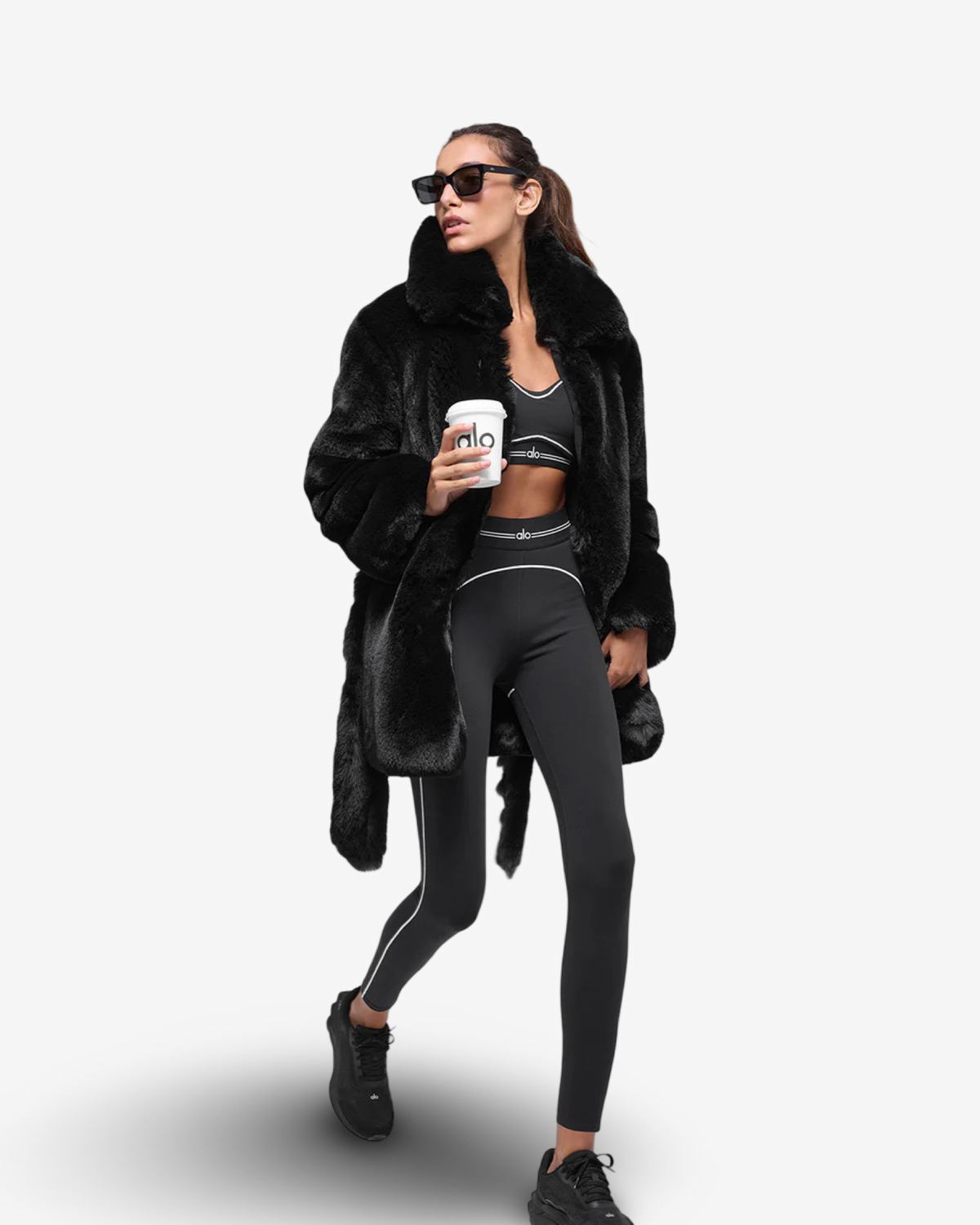 ALO FAUX FUR STARSTRUCK COAT IN BLACK