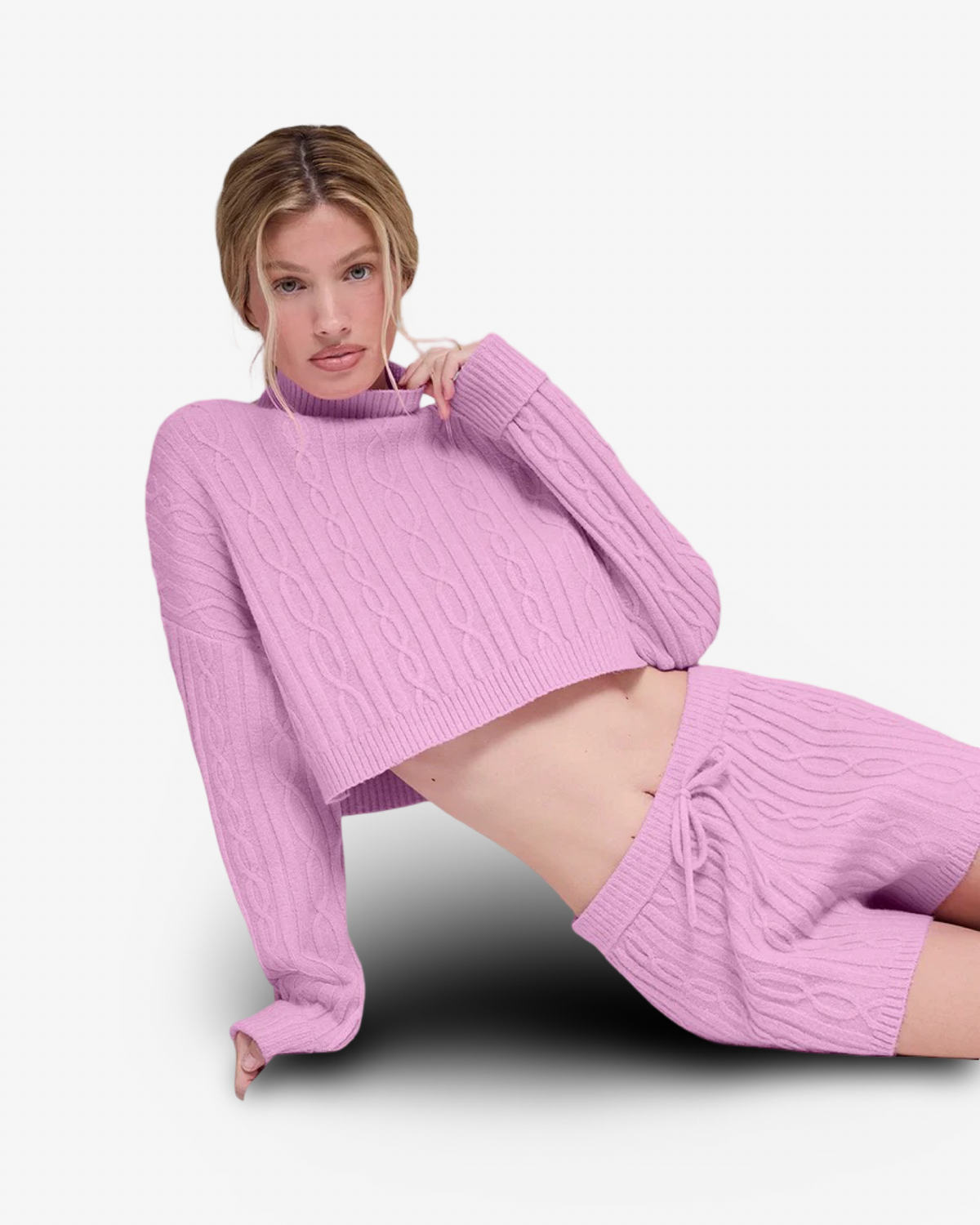 ALO CABLE KNIT WINTER BLISS SET IN CANDY HEART PINK