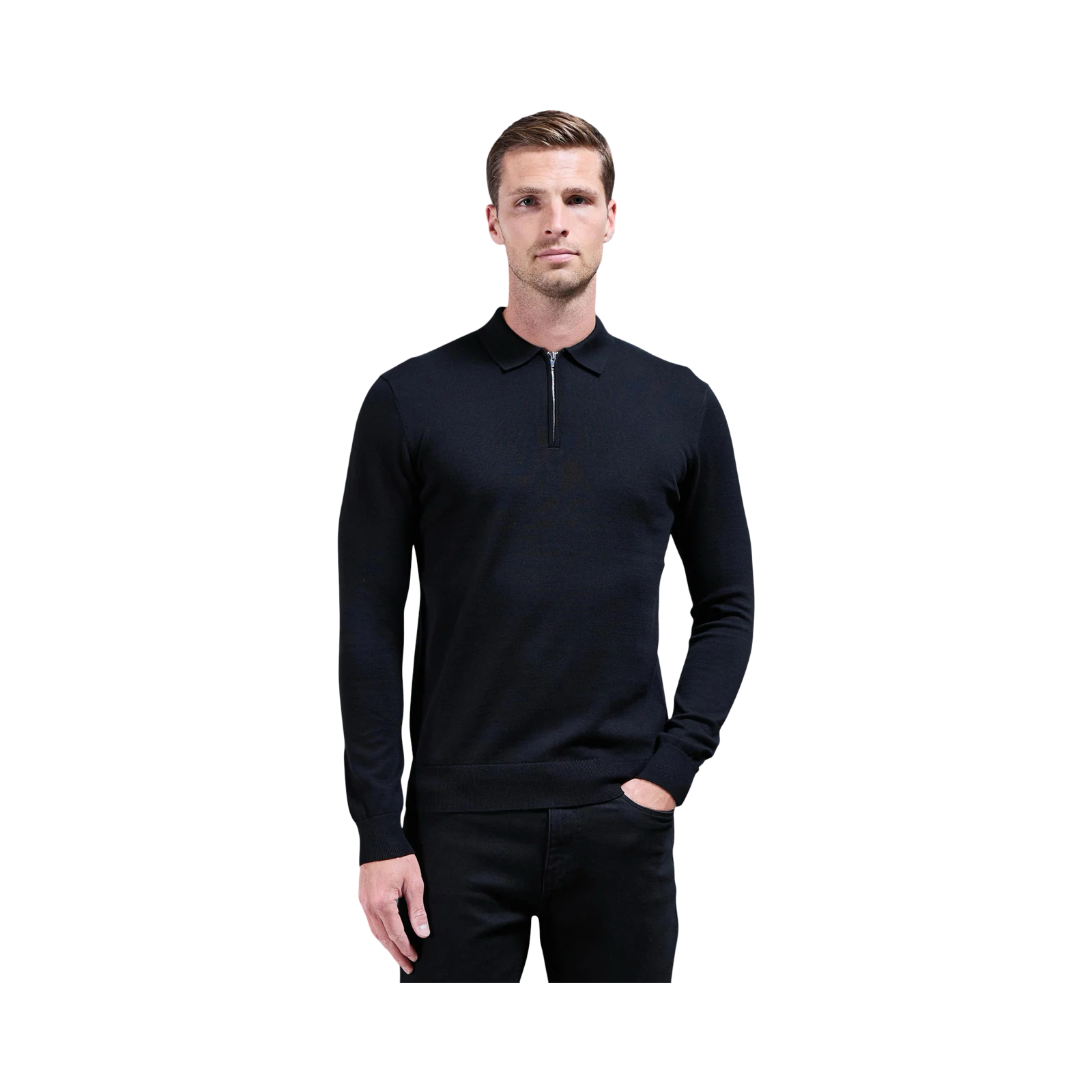 ARNE LONG SLEEVE HALF ZIP POLO SHIRT BLACK