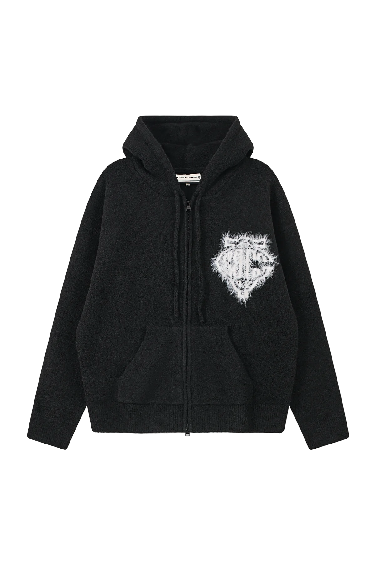 THE COUTURE CLUB MONOGRAM FLUFFY KNIT ZIP HOODIE
