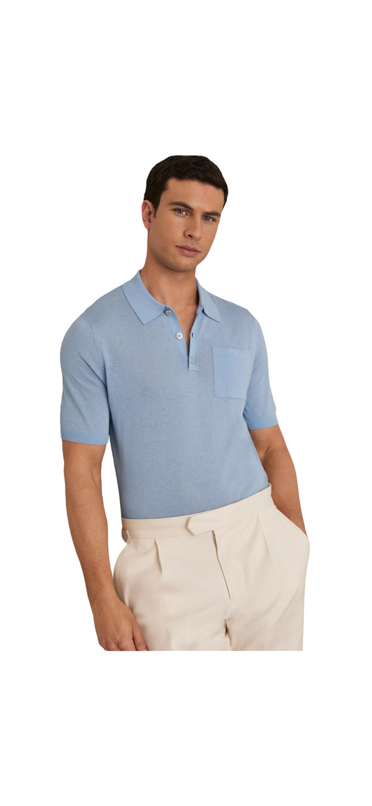 REISS NELSON KNITTED POLO SHIRT BLUE