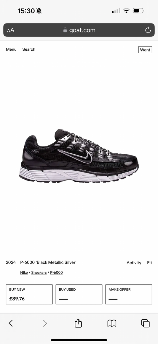 NIKE P-6000 BLACK METALLIC SILVER