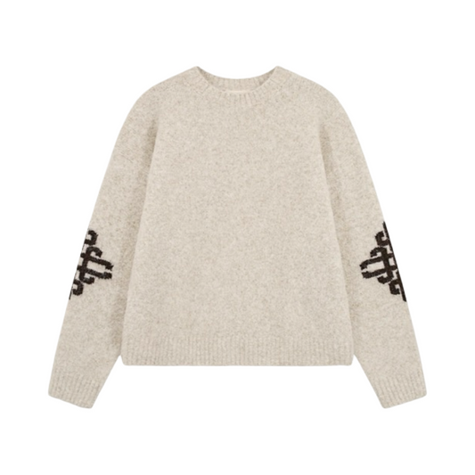 COUTURE CLUB BRUSHED SLEEVE KNITTED CREW BEIGE