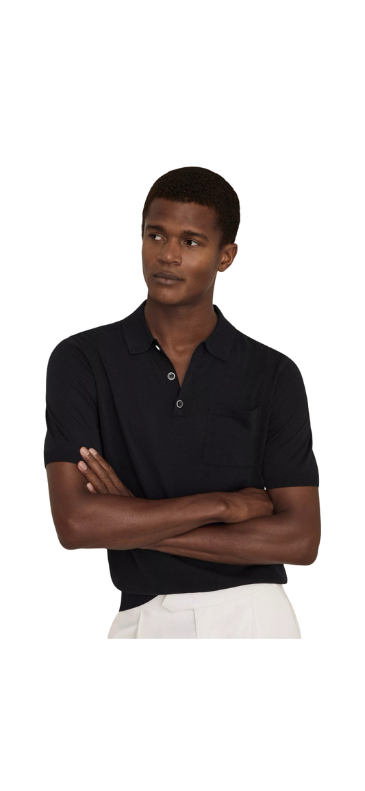 REISS NELSON KNITTED POLO SHIRT NAVY