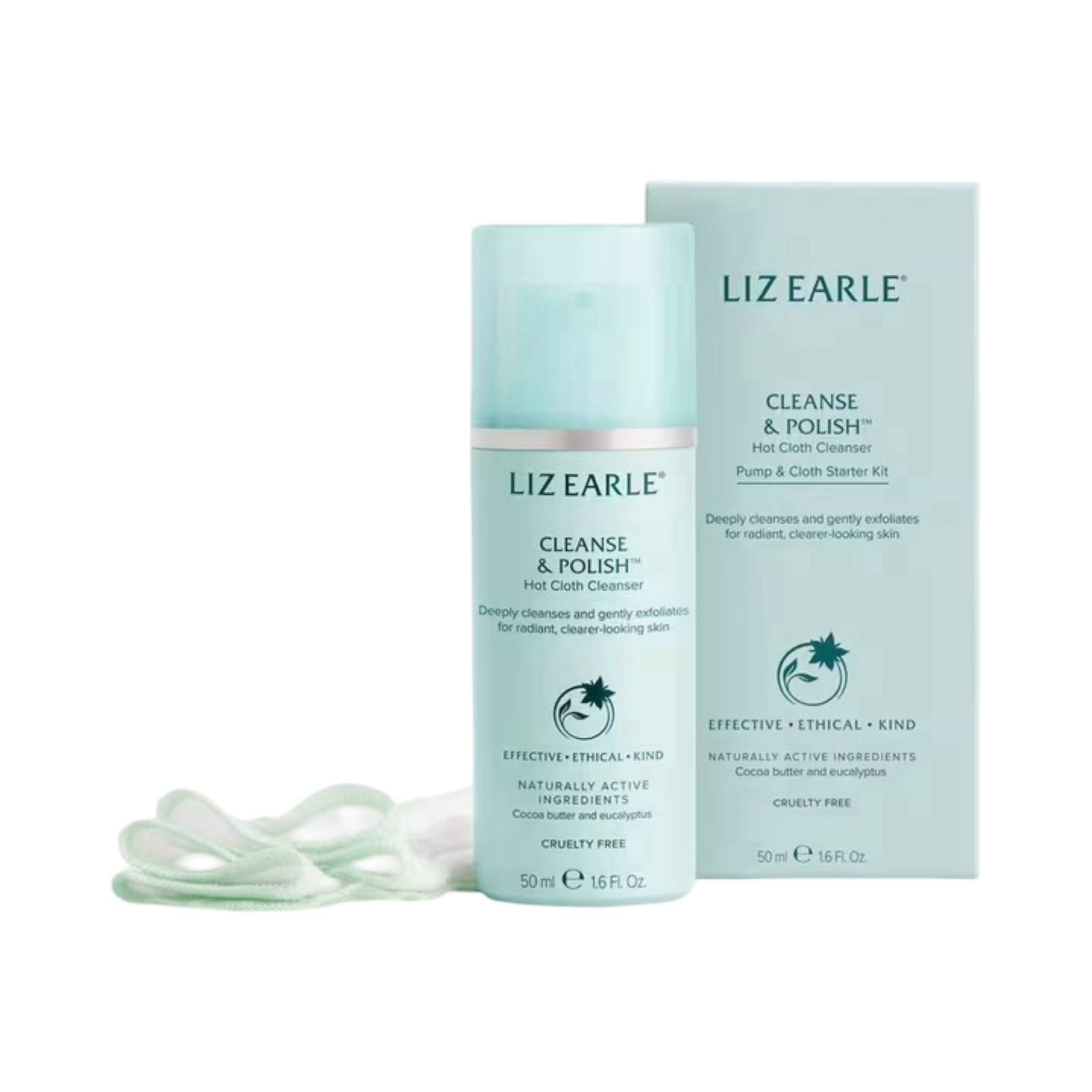 LIZ EARLE CLEANSE & POLISH™ HOT CLOTH CLEANSER PUMP & CLOTH STARTER KIT SKINCARE GIFT SET 50ML