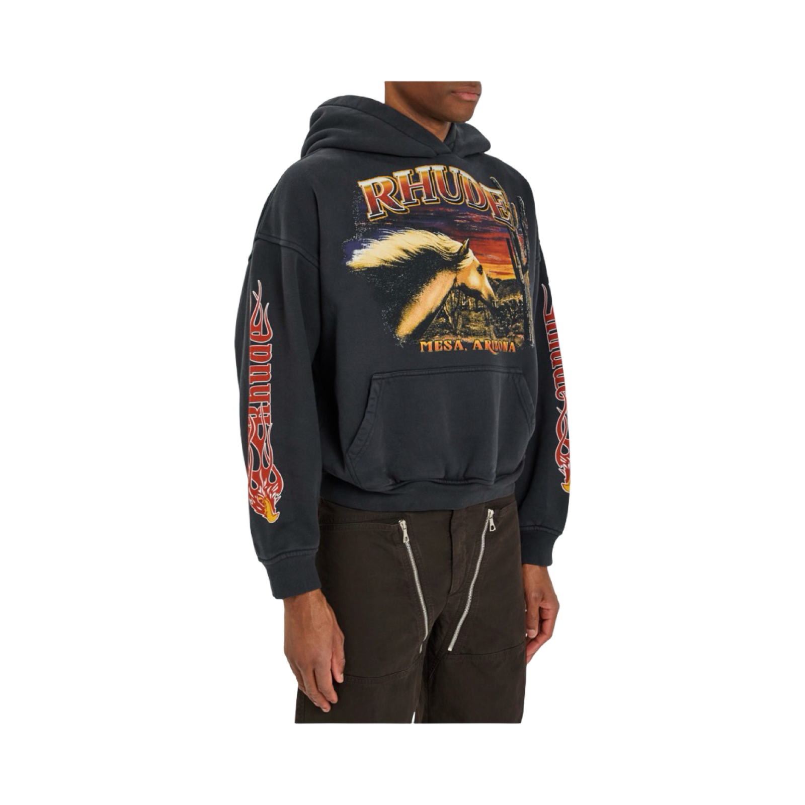 RHUDE BOYS STALLION LOGO-PRINT HOODED COTTON SWEATSHIRT