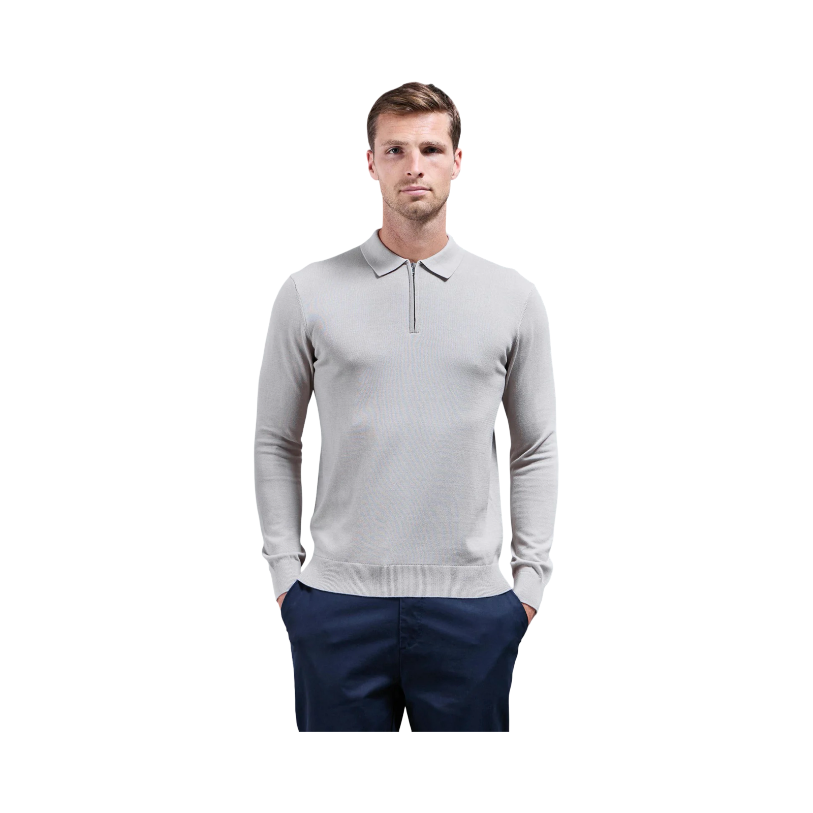 ARNE LONG SLEEVE HALF ZIP POLO SHIRT STONE