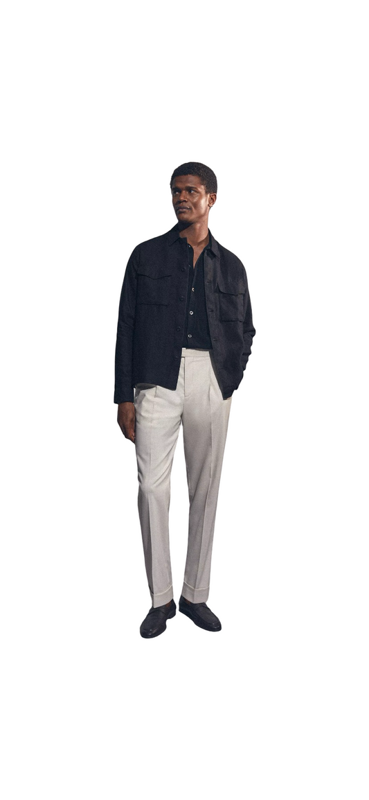 REISS EZE LINEN OVERSHIRT NAVY