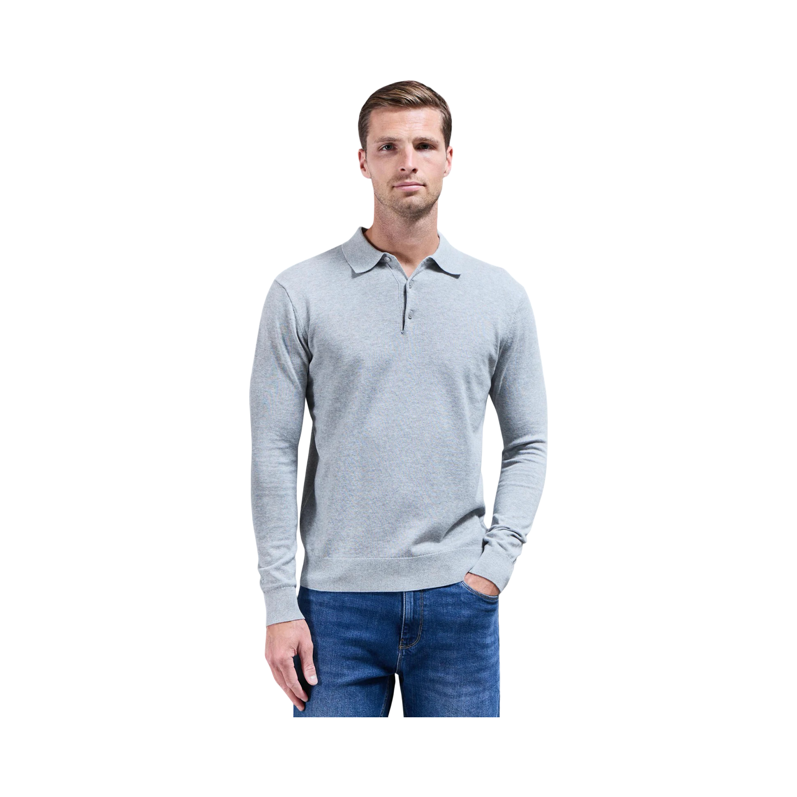 ARNE LONG SLEEVE POLO SHIRT GREY MARL