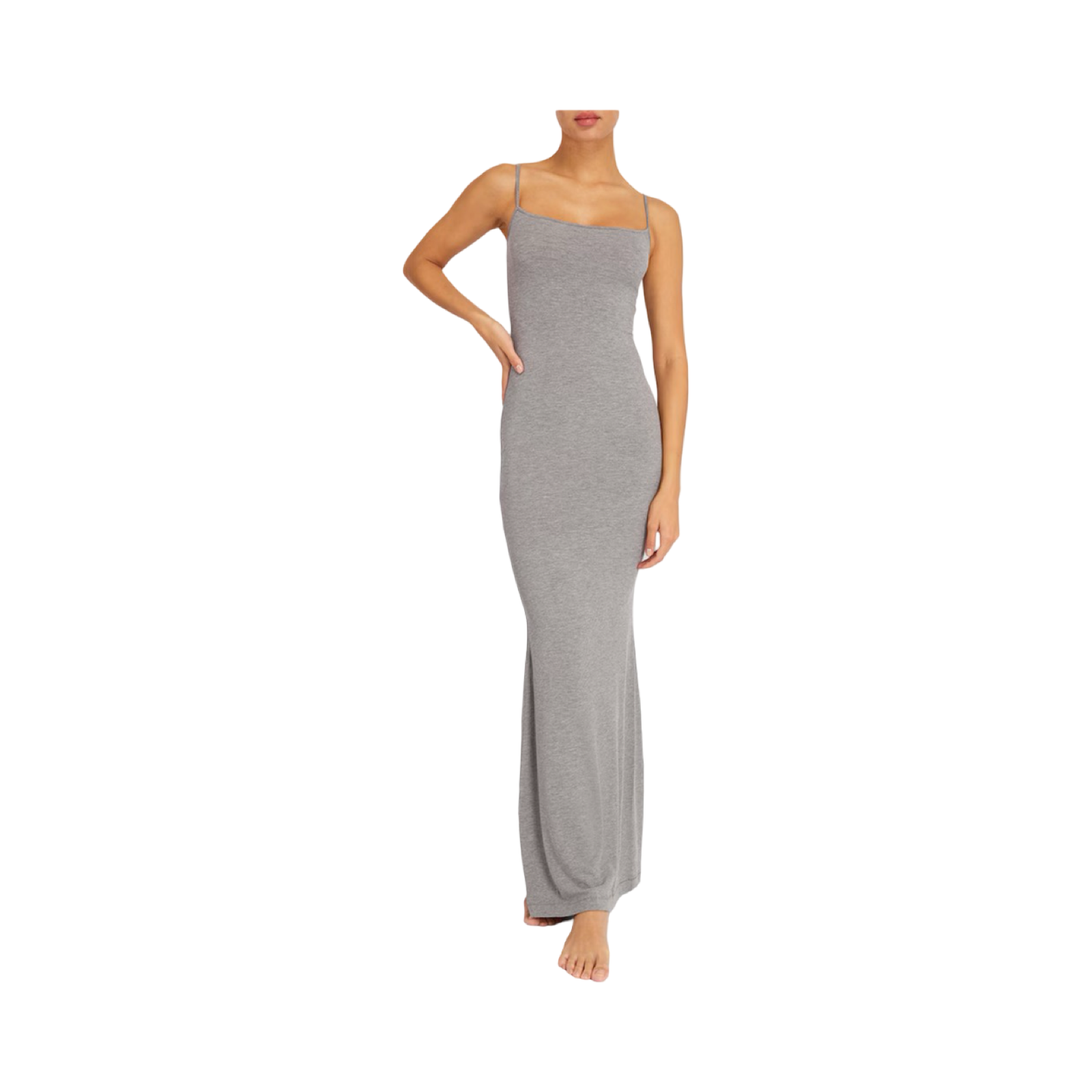 SKIMS SOFT LOUNGE LONG SLIP DRESS HEATHER GREY