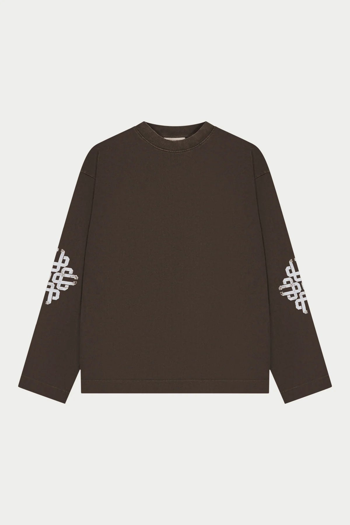 THE COUTURE CLUB WASHED EMBLEM PRINT LONG SLEEVE T-SHIRT - BROWN