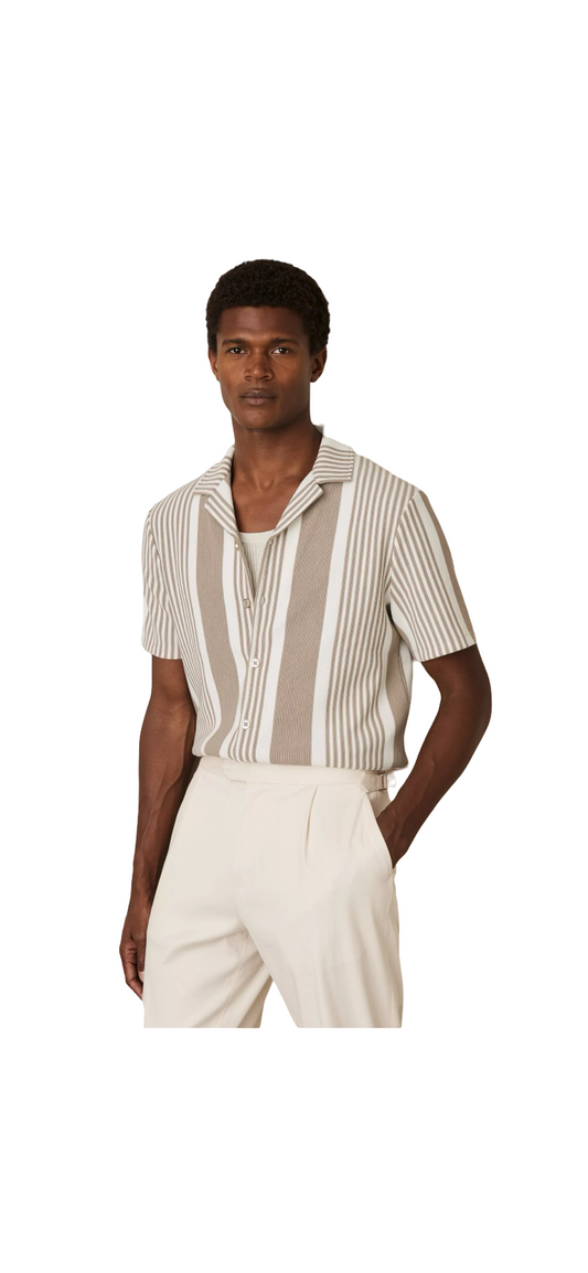 REISS ALCAZAR STRIPE SHORT SLEEVE SHIRT BEIGE/MULTI