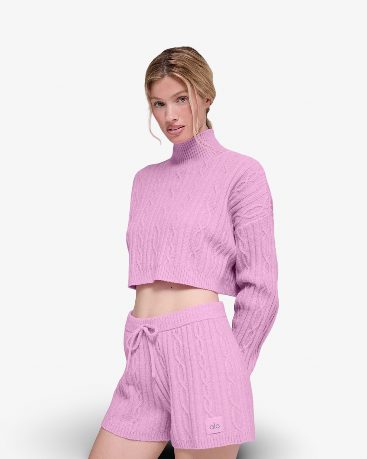 ALO CABLE KNIT WINTER BLISS SET IN CANDY HEART PINK
