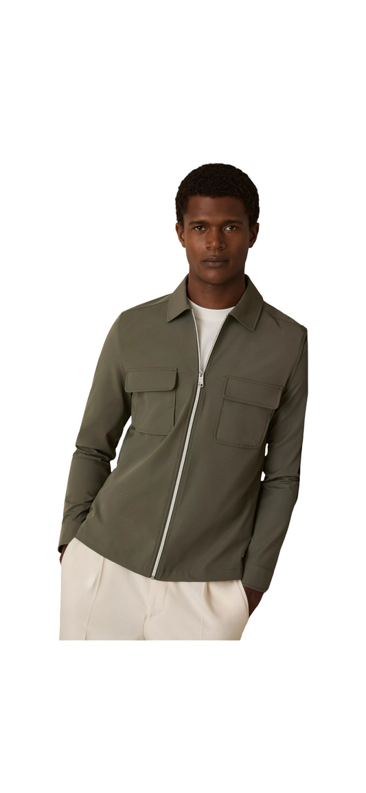 REISS TECHNICAL ZIP THROUGH OVERSHIRT DARK GREEN
