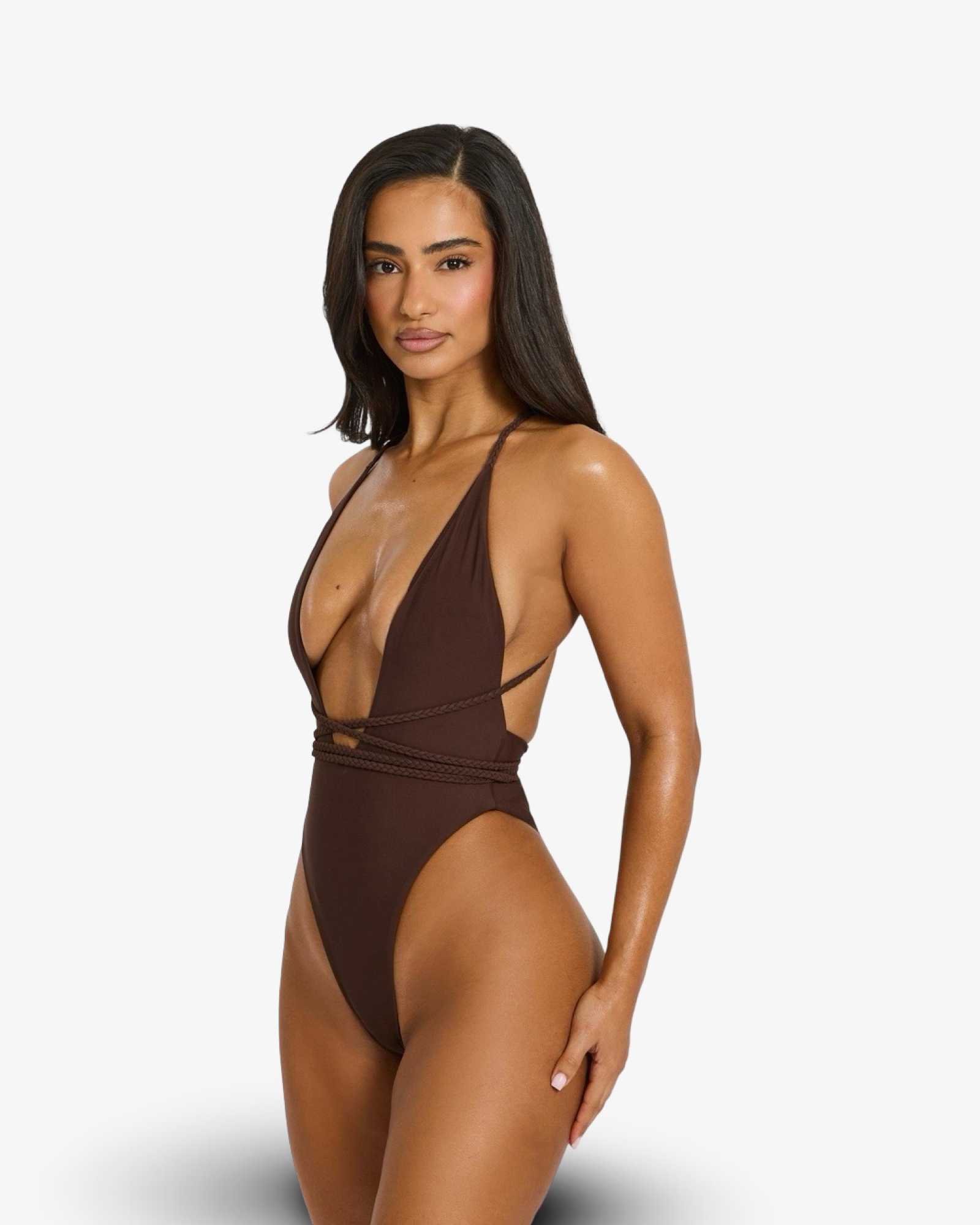 MARS THE LABEL FISHTAIL SWIM PLUNGE SWIMSUIT - CHOCOLATE