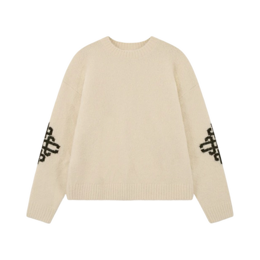 COUTURE CLUB BRUSHED SLEEVE KNITTED CREW OFF WHITE