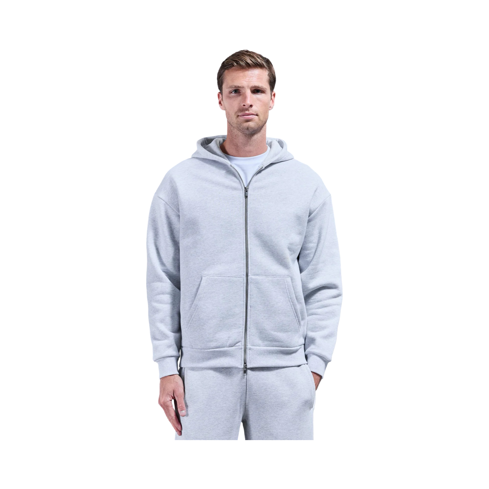 ARNE RELAXED ZIP THROUGH HOODIE MARL GREY