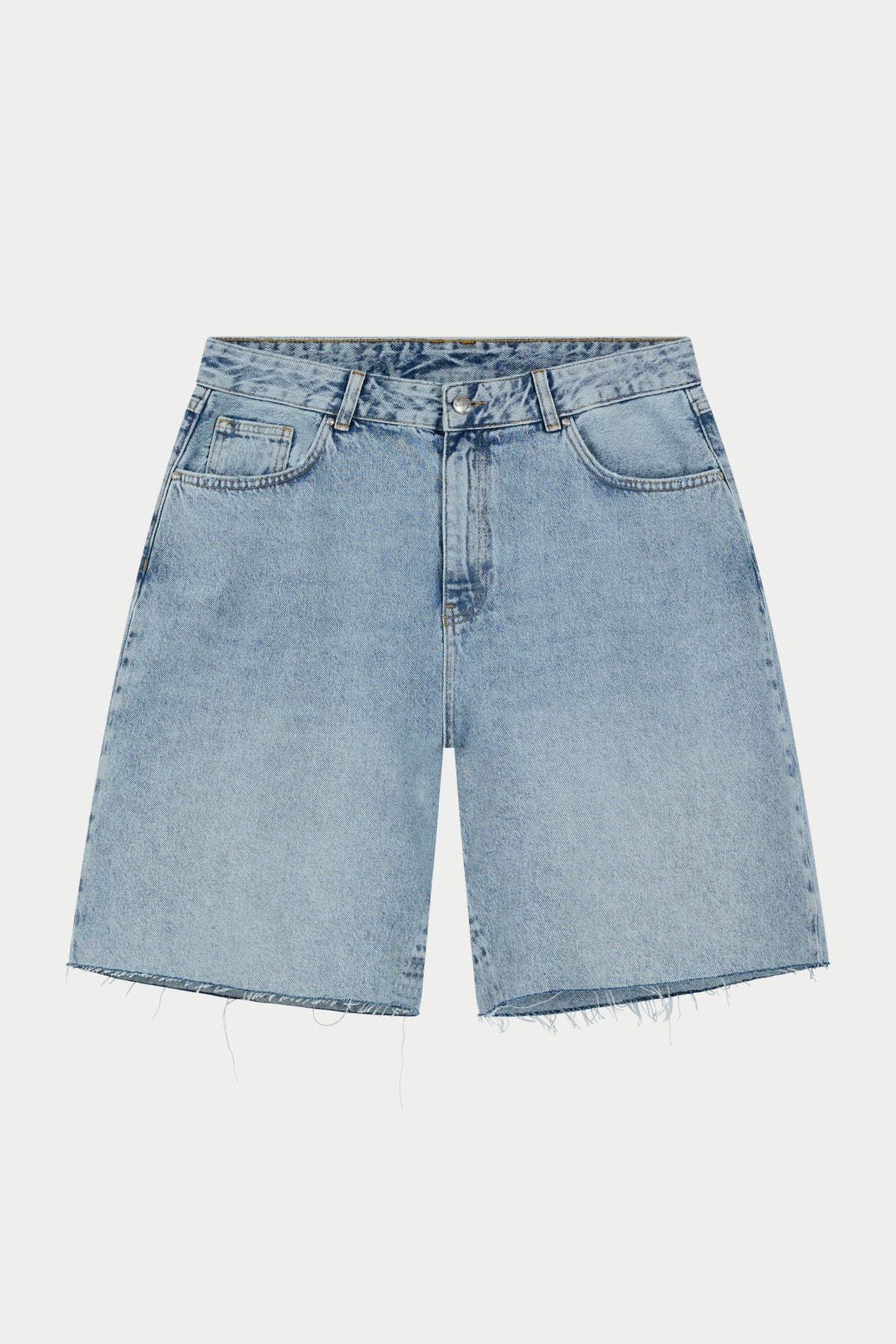 THE COUTURE CLUB DENIM RAW EDGE SHORT - MID STONE WASH