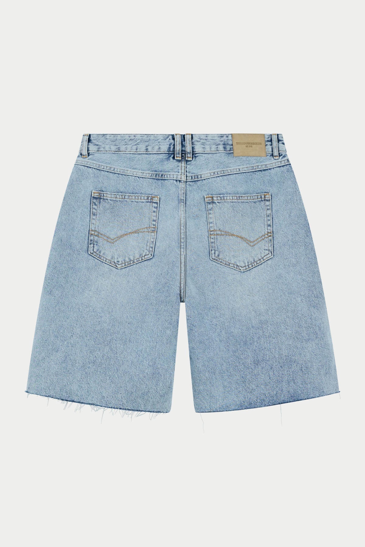 THE COUTURE CLUB DENIM RAW EDGE SHORT - MID STONE WASH