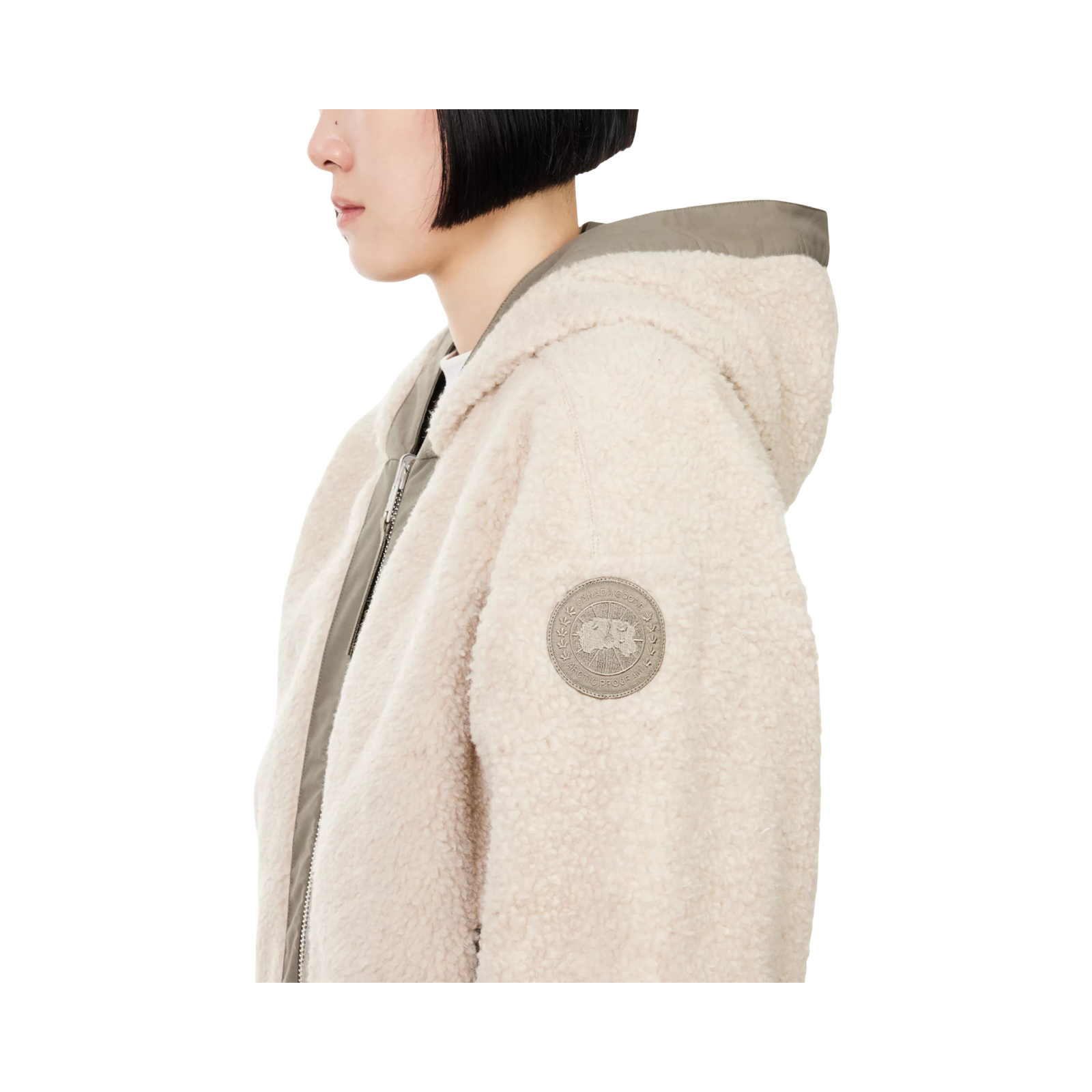 CANADA GOOSE ALBERNI REVERSIBLE FLEECE BOMBER JACKET LIGHT TAN