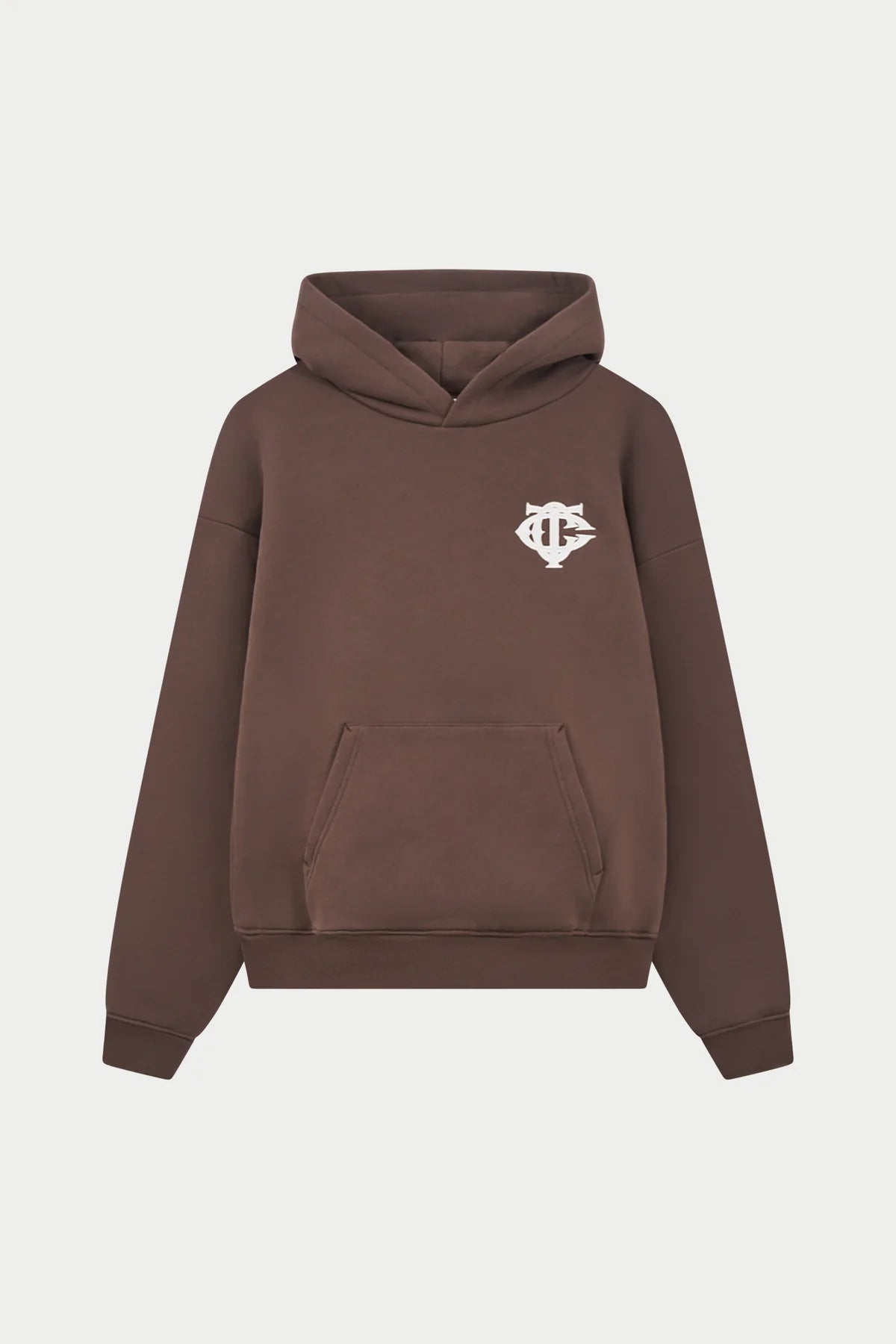 THE COUTURE CLUB HEAVYWEIGHT MONOGRAM APPLIQUE EMBLEM HOODIE - BROWN