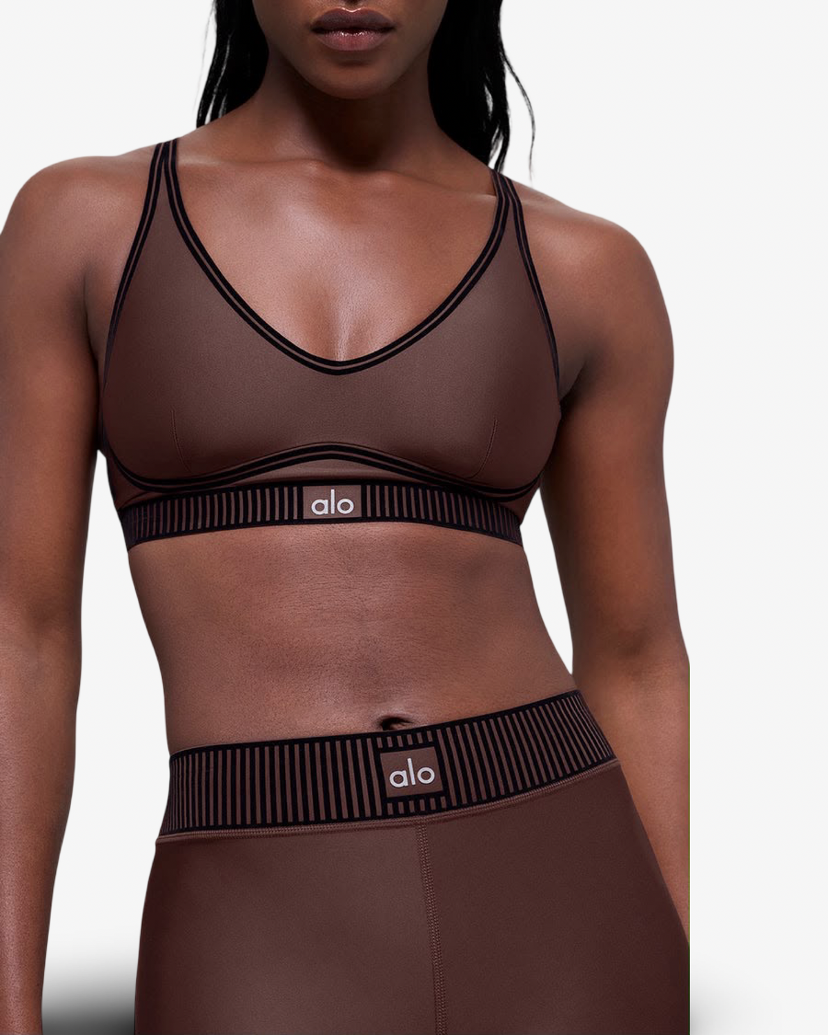 ALO AIRLIFT HIGH WAIST LEGGINGS & BRA SET IN ESPRESSO