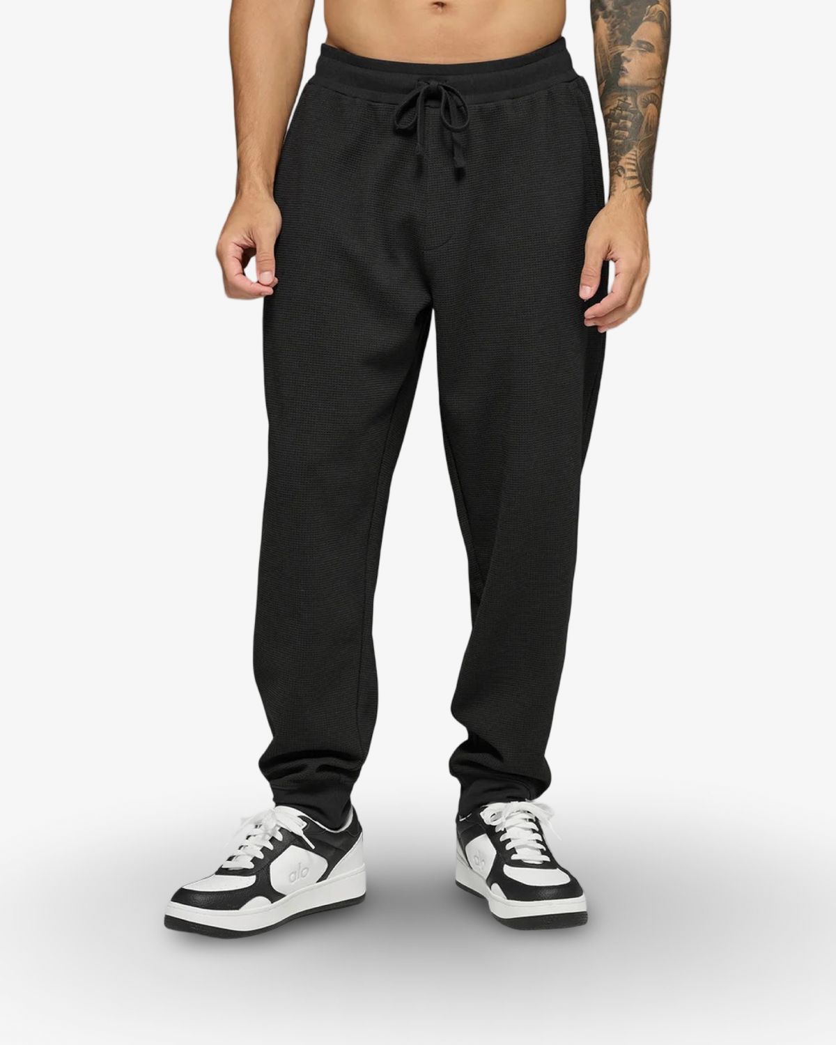 ALO WAFFLE LOUNGE HOODIE &  CUFFED TRACKSUIT IN BLACK