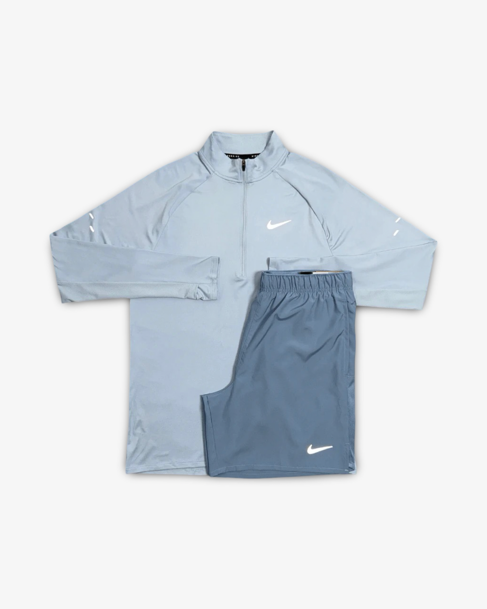 NIKE STRIDE 1/4 ZIP SHORTS SET 'LIGHT ARMOURY/WORK BLUE
