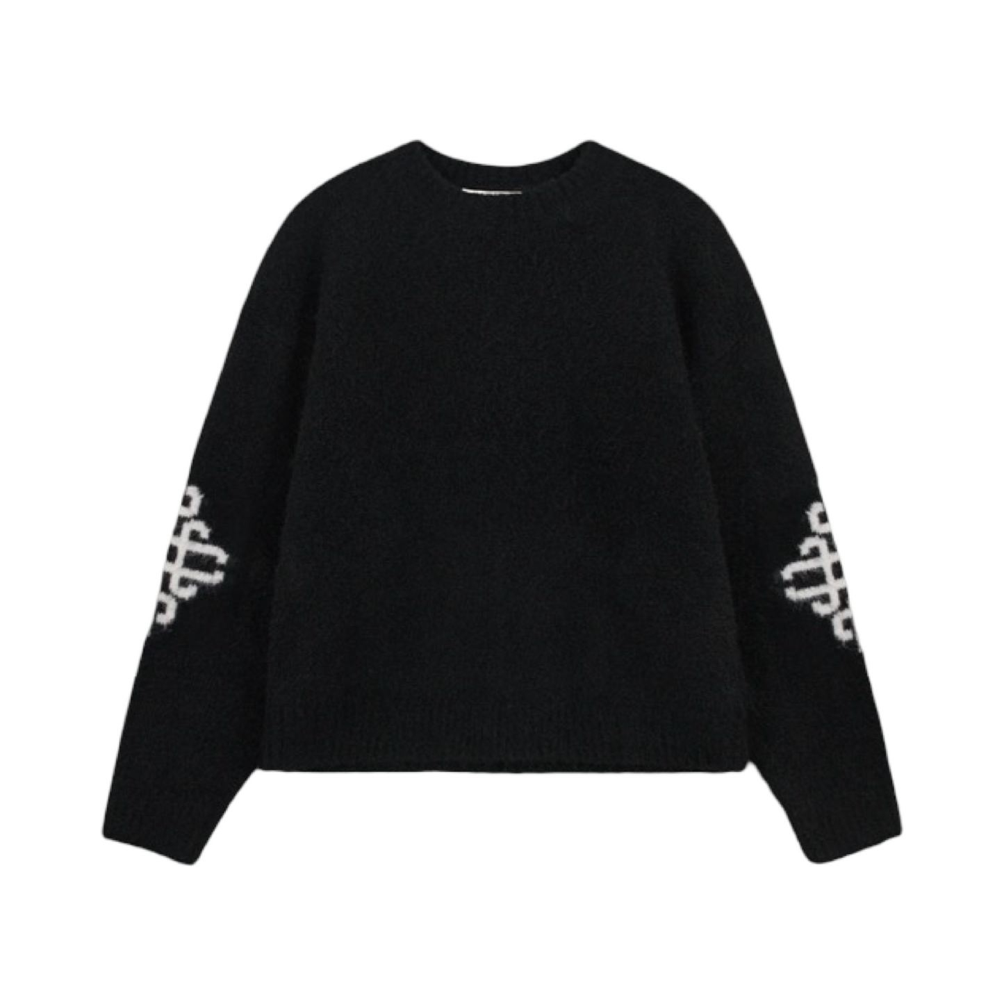 THE COUTURE CLUB BRUSHED EMBLEM SLEEVE KNITTED CREW BLACK