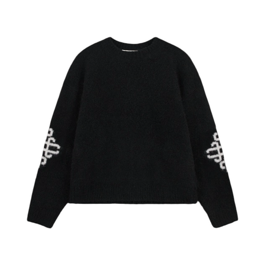 THE COUTURE CLUB BRUSHED EMBLEM SLEEVE KNITTED CREW BLACK
