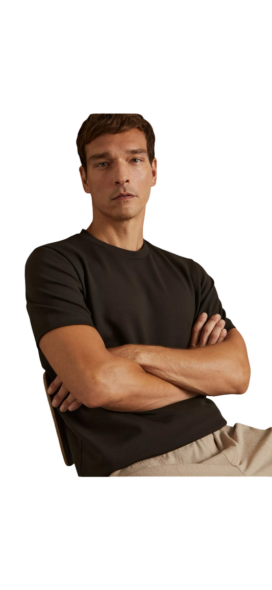 REISS BRADLEY SHORT SLEEVE INTERLOCK CREW T-SHIRT CHOCOLATE BROWN