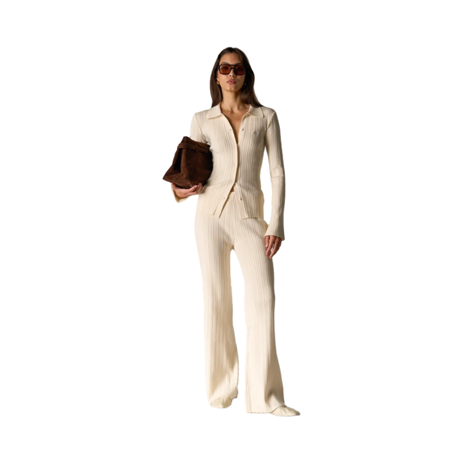THE COUTURE CLUB RIBBED KNITTED LONG SLEEVE TOP OFF WHITE