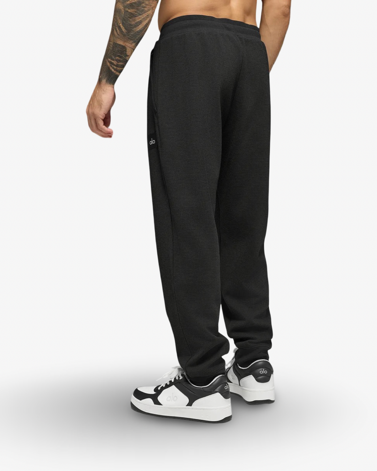 ALO WAFFLE LOUNGE HOODIE &  CUFFED TRACKSUIT IN BLACK