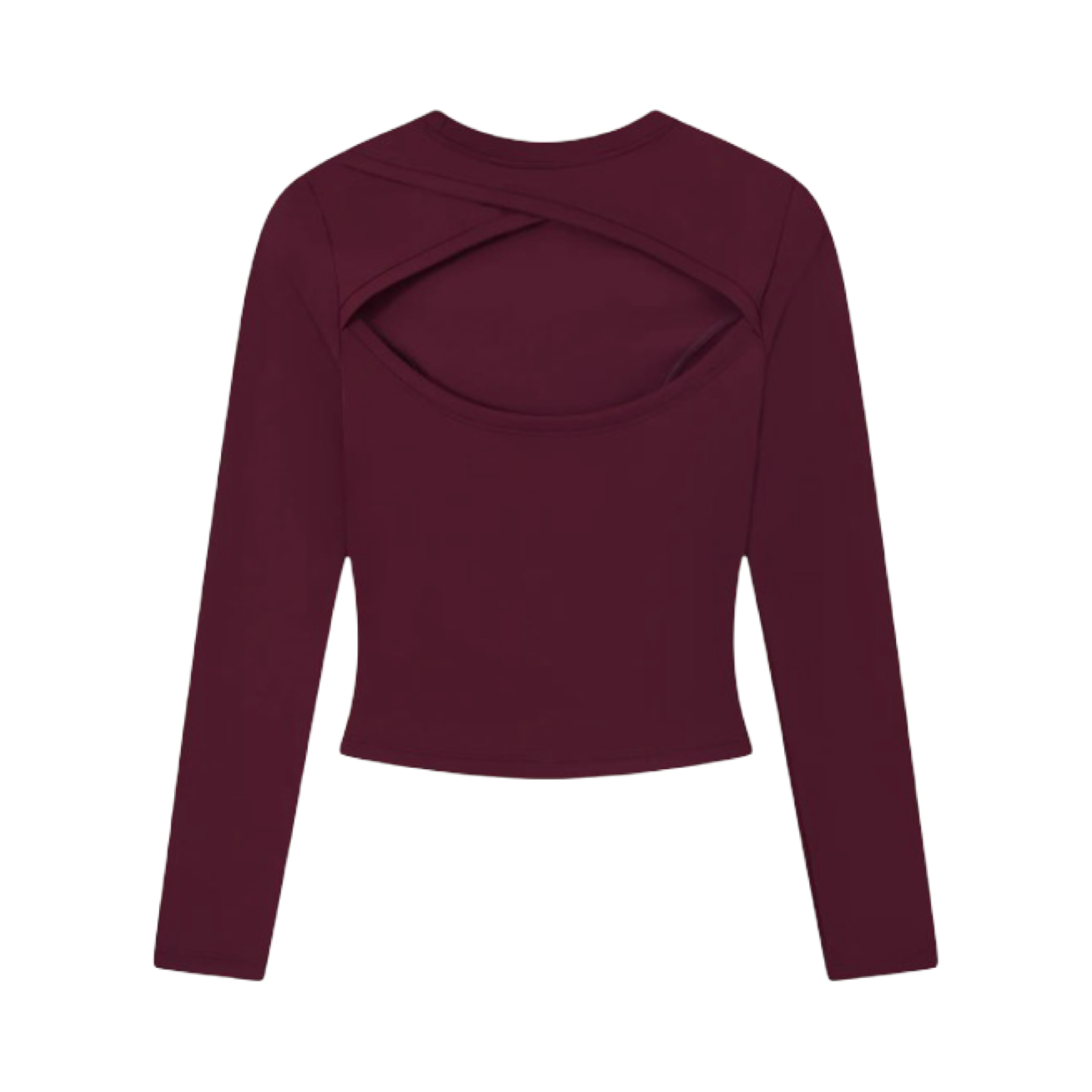 THE COUTURE CLUB SCULPTING STRETCH CROSSOVER BACK LONG SLEEVE TOP PLUM