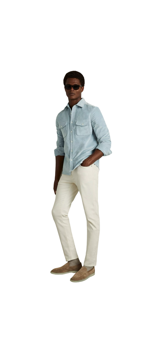REISS TUCCI COTTON BLEND OVERSHIRT SOFT BLUE