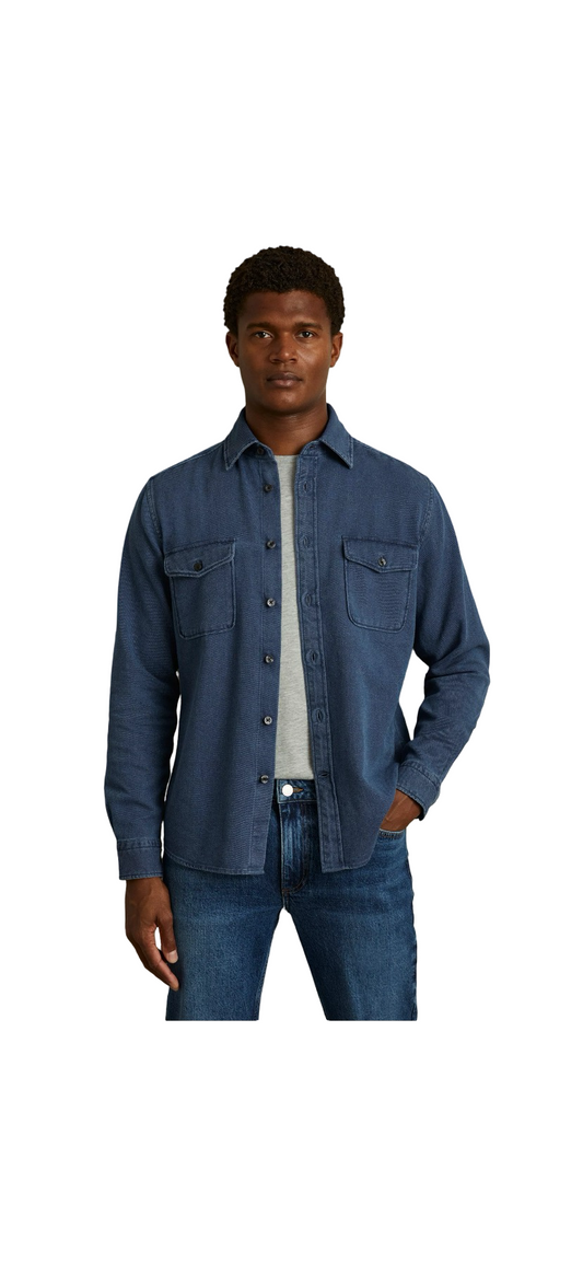 REISS MCLLROY TEXTURED DENIM OVERSHIRT INDIGO BLUE