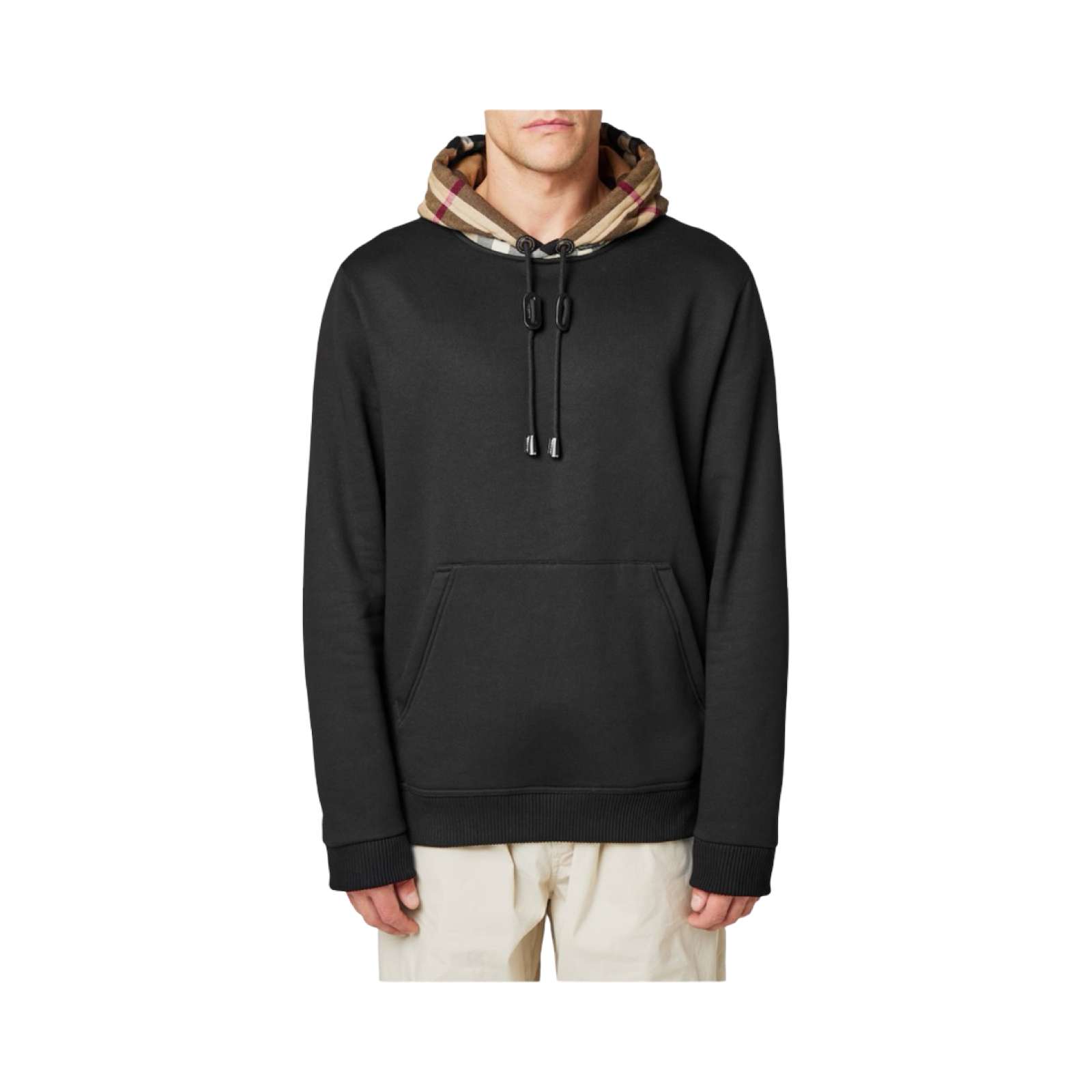 BURBERRY MENS CHECK COTTON HOODIE