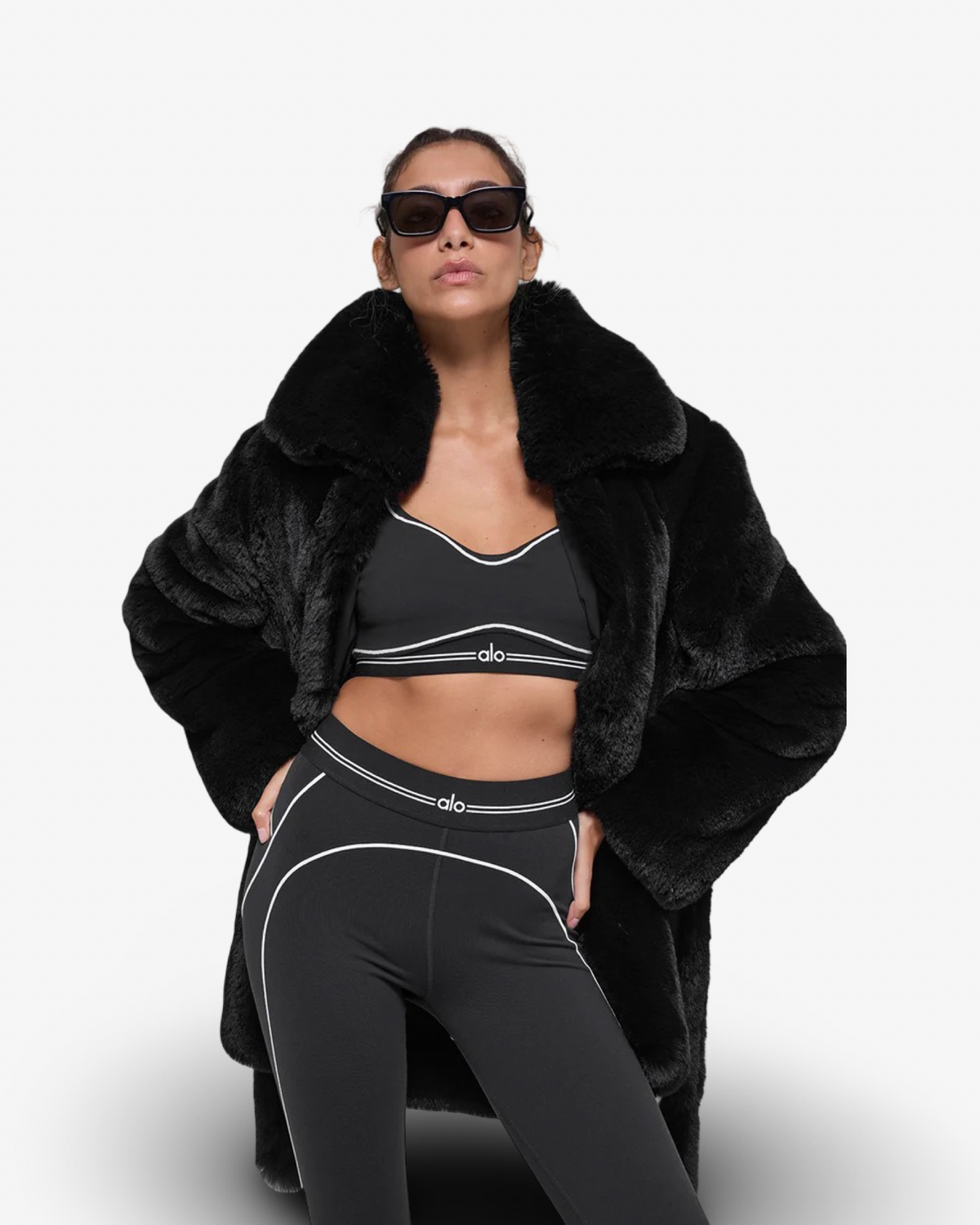 ALO FAUX FUR STARSTRUCK COAT IN BLACK