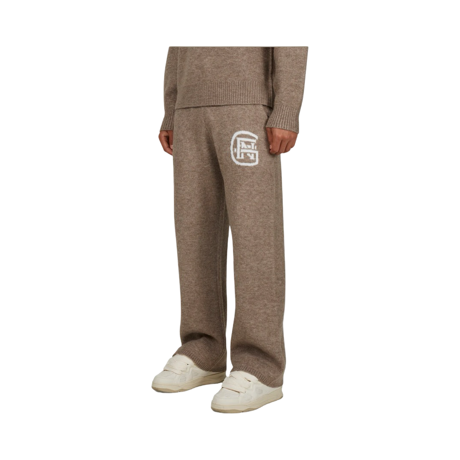 GFN MONOGRAM FLUFFY KNIT TAUPE PANTS
