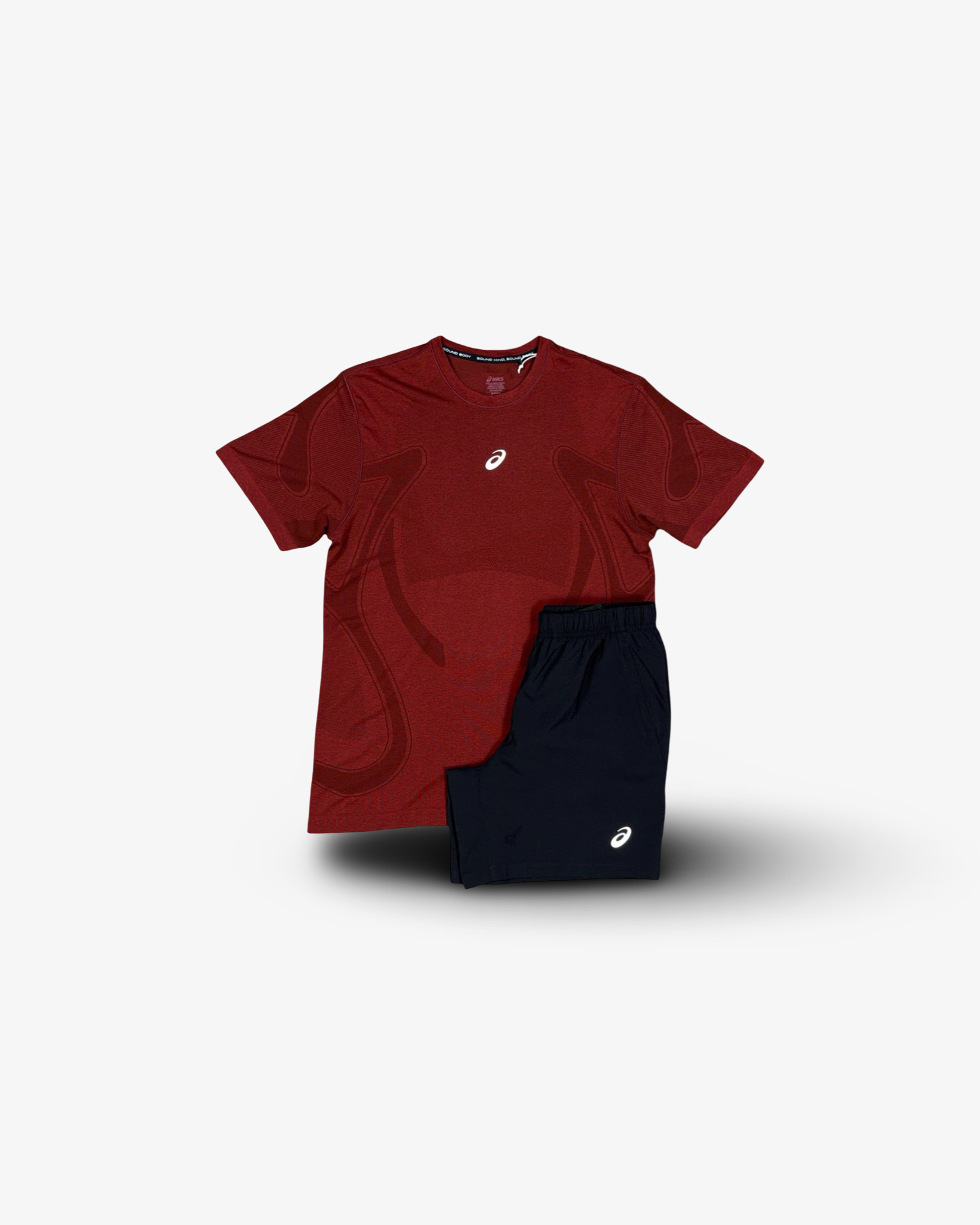 ASICS SEAMLESS T-SHIRT/SHORTS SET DARK RED/BLACK
