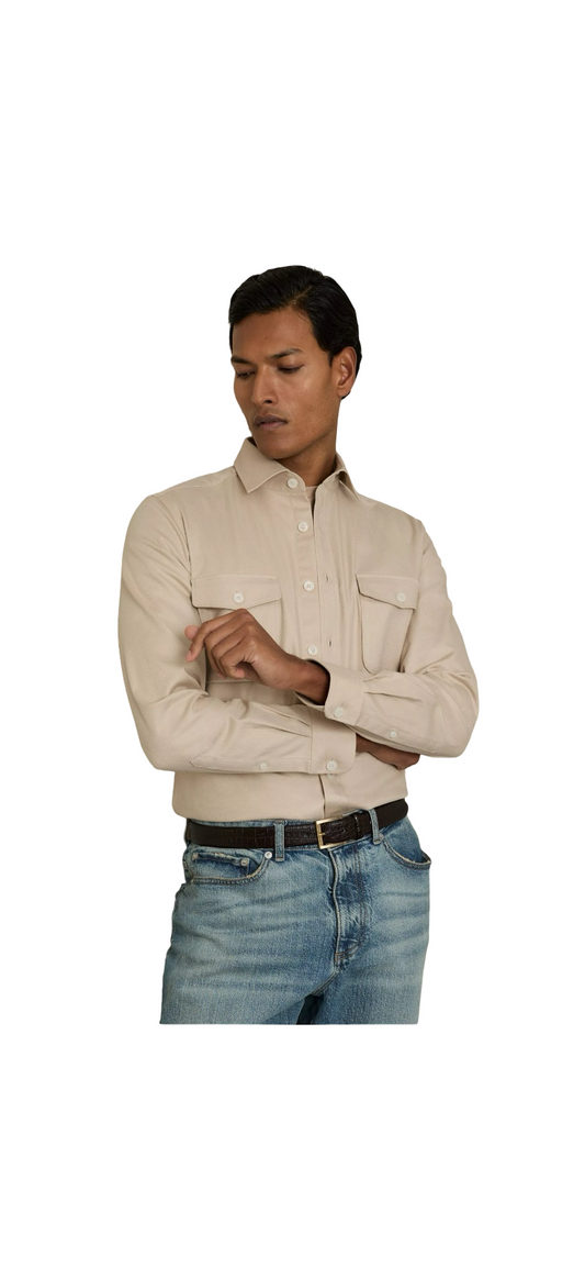 REISS COTTON TWILL TWIN POCKET OVERSHIRT STONE