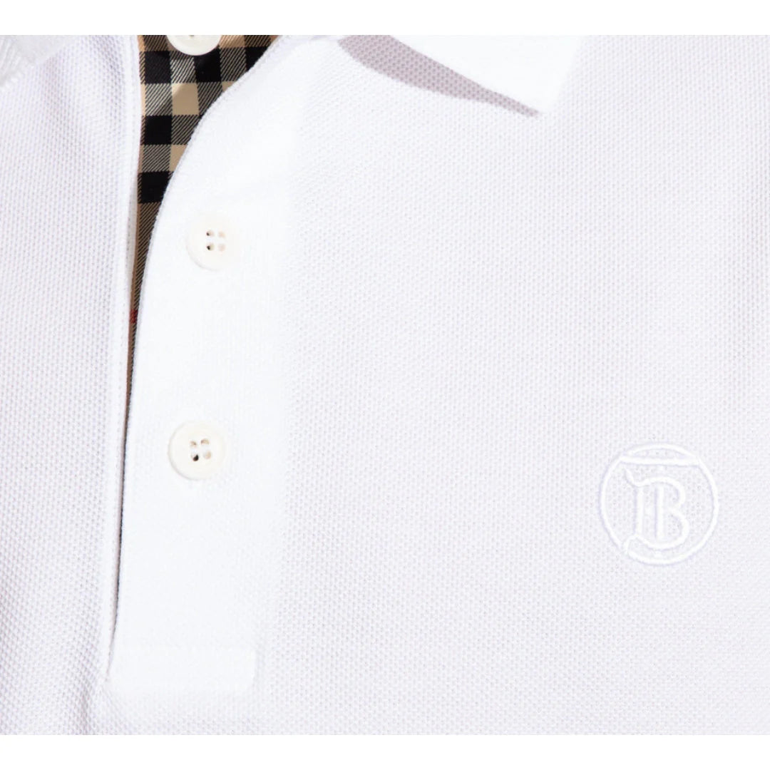 BURBERRY BRANDED CIRCLE LOGO WHITE POLO SHIRT