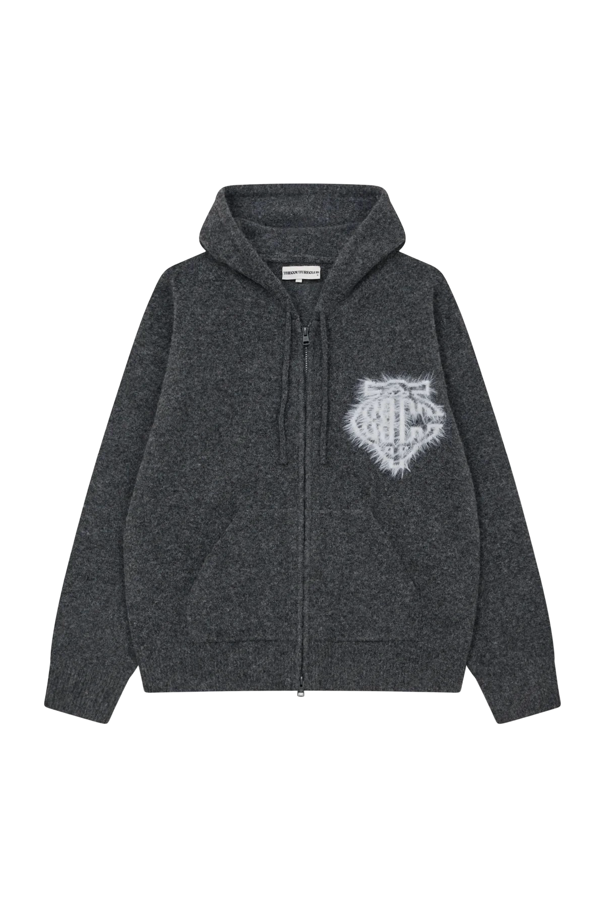 THE COUTURE CLUB MONOGRAM FLUFFY KNIT ZIP HOODIE