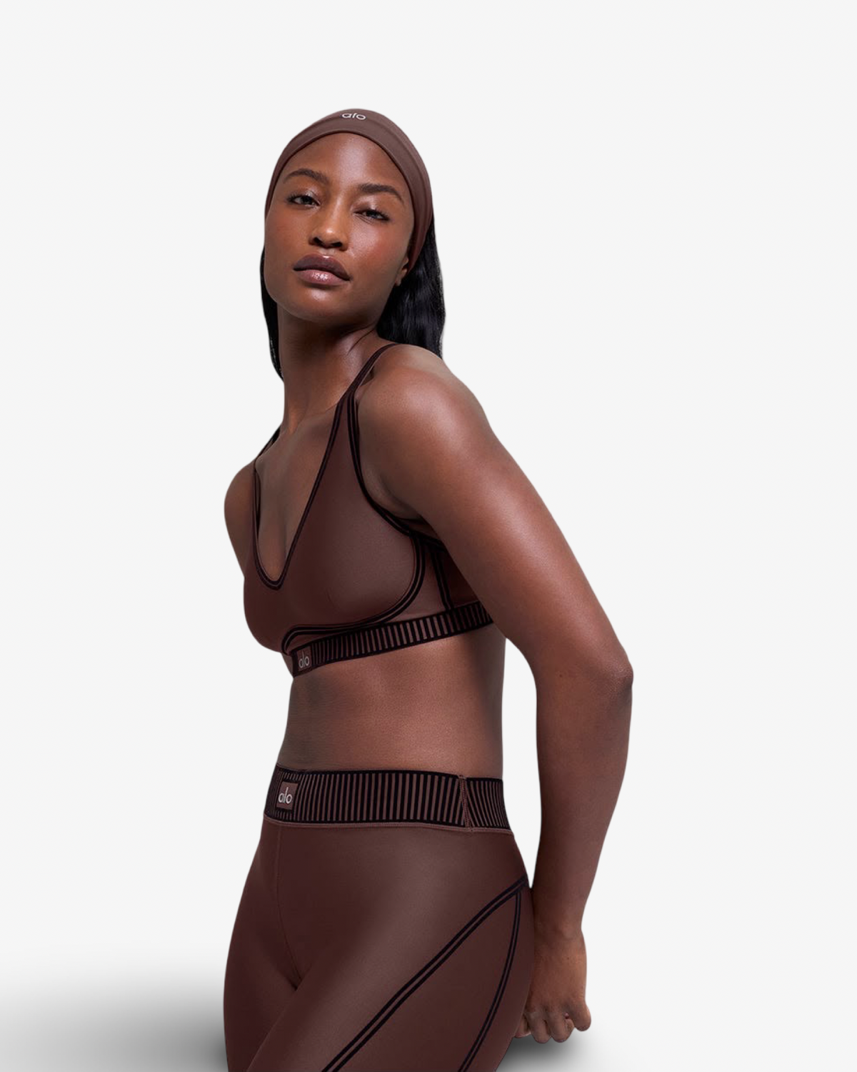 ALO AIRLIFT HIGH WAIST LEGGINGS & BRA SET IN ESPRESSO