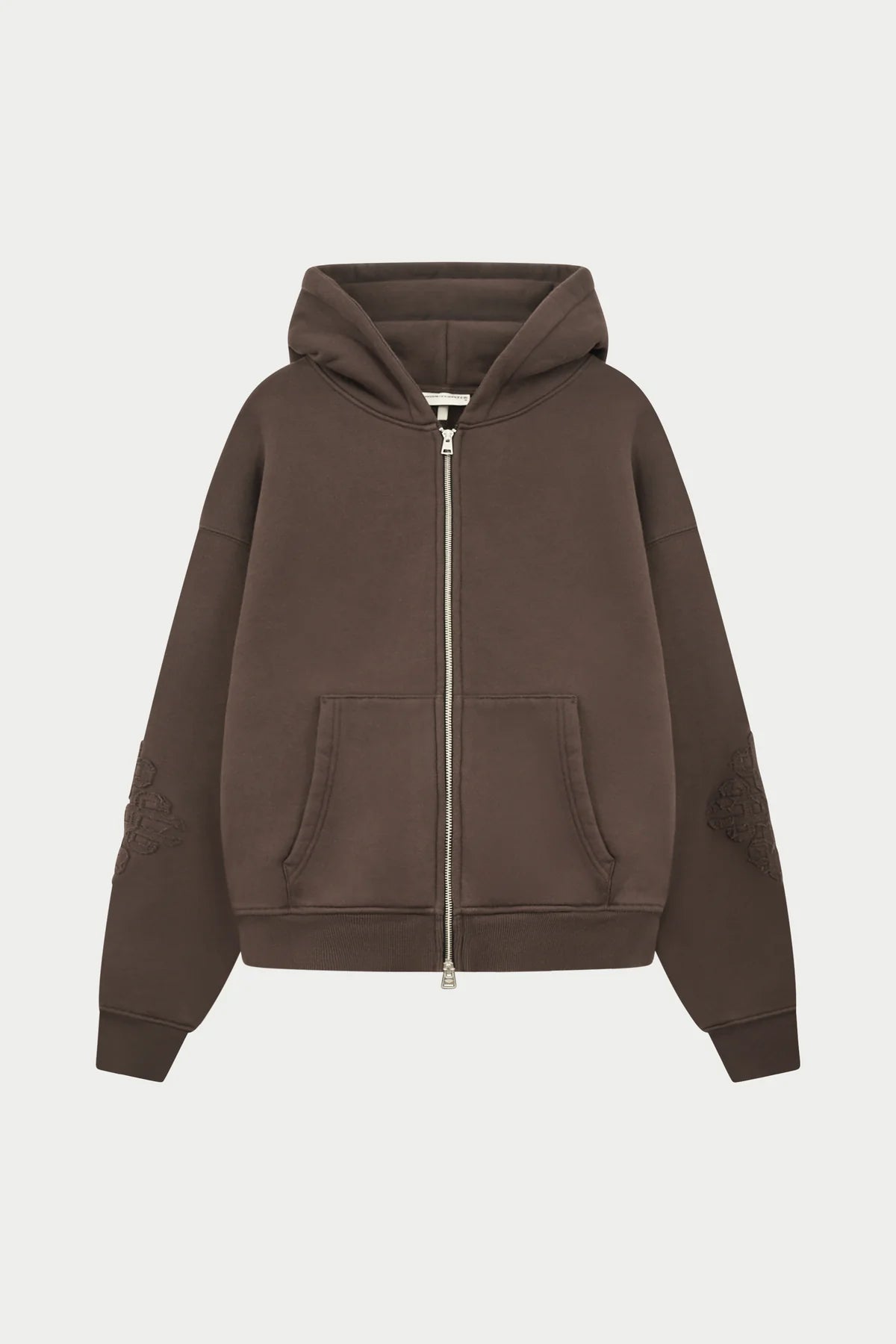 THE COUTURE CLUB EMBLEM APPLIQUE ZIP THROUGH HOODIE - BROWN